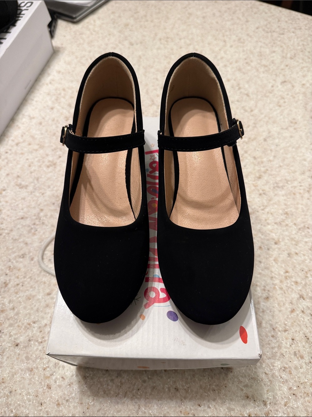 Girls Black Faux Suede Mary Jane Heels - Size 3